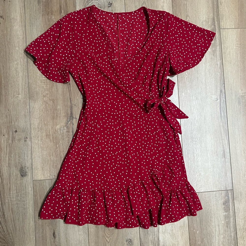 Red and White Polka Dot Wrap Dress Medium
